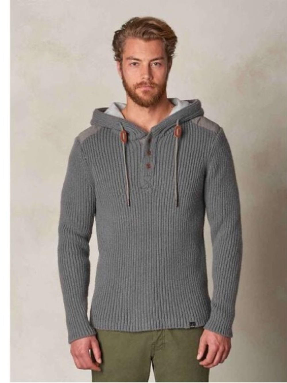 Prana Gray Lambswool Blend Hooded H Ribbed Knit Sweater Outdoors Gorpcore PNW L